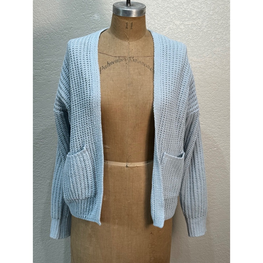 American Eagle Womens XXS Light Blue Chenille Chunky Knit Cardigan Sweater H45‎
